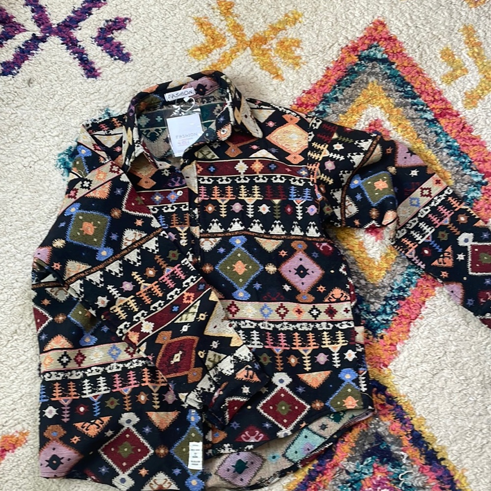 Cool boho button down shirt- never worn, tags on
